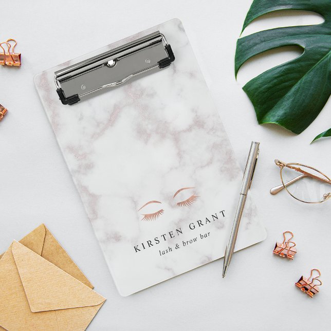 Marble & Rose Gold Lashes & Brows Beauty Logo Mini Clipboard (Creator Uploaded)