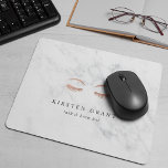 Marble & Rose Gold Lashes & Brows Beauty Logo Mouse Pad<br><div class="desc">Chic personalised mousepad for your makeup artist or aesthetician business features two lines of custom text in charcoal grey lettering,  on a luxe white marble background adorned with a pair of lashes and brows in faux rose gold foil.</div>