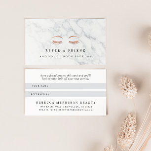 Marble & Rose Gold Lashes & Brows Beauty Referral Card