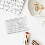 Marble Rose Gold Lashes & Brows Personalised Business Card Holder<br><div class="desc">Elegant business card holder for aestheticians or makeup artists features your name and/or business name in dark grey lettering on a marble background adorned with a pair of lush lashes and brows in faux rose gold foil.</div>