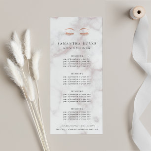 Marble Rose Gold Lashes & Brows Pricing & Services Rack Card