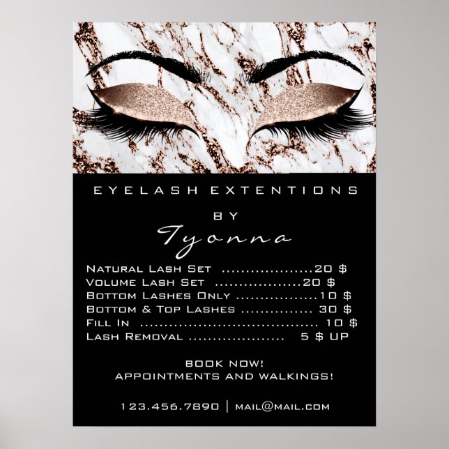 Marble Rose Gold Makeup Artist Eyes Lashes Prices Poster (Front)
