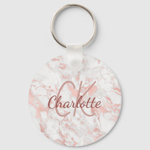 Marble rose gold monogram initials name  key ring