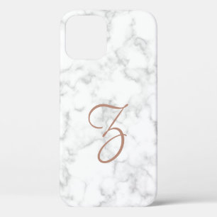 Marble Rose Gold Monogram Modern Elegant iPhone 12 Case