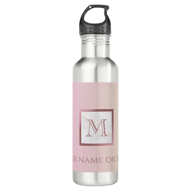 Marble Rose Gold Monogram Pink Ombre 710 Ml Water Bottle (Front)