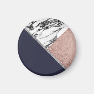 Marble Rose Gold Navy Blue Triangle Geometric Magnet