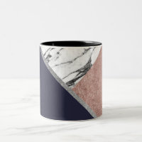 Marble Rose Gold Navy Blue Triangle Geometric
