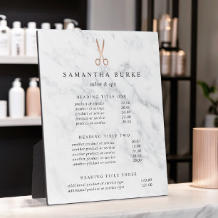 Marble & Rose Gold Salon Pricing/Services Display Plaque