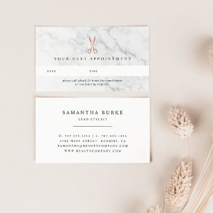 Marble & Rose Gold Scissors Hair Salon Appointment Card
