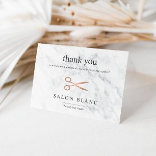 Marble & Rose Gold Scissors   Hair Salon Business Thank You Card