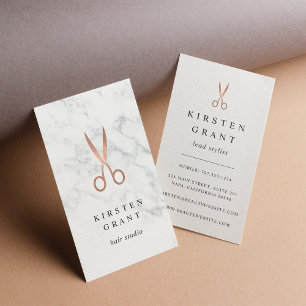 Marble & Rose Gold Scissors Hairstylist Business Card