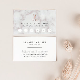 Marble & Rose Gold Scissors Logo   Salon Loyalty Card