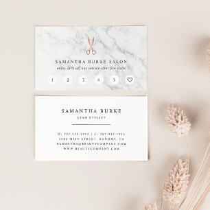Marble & Rose Gold Scissors Logo   Salon Loyalty Card