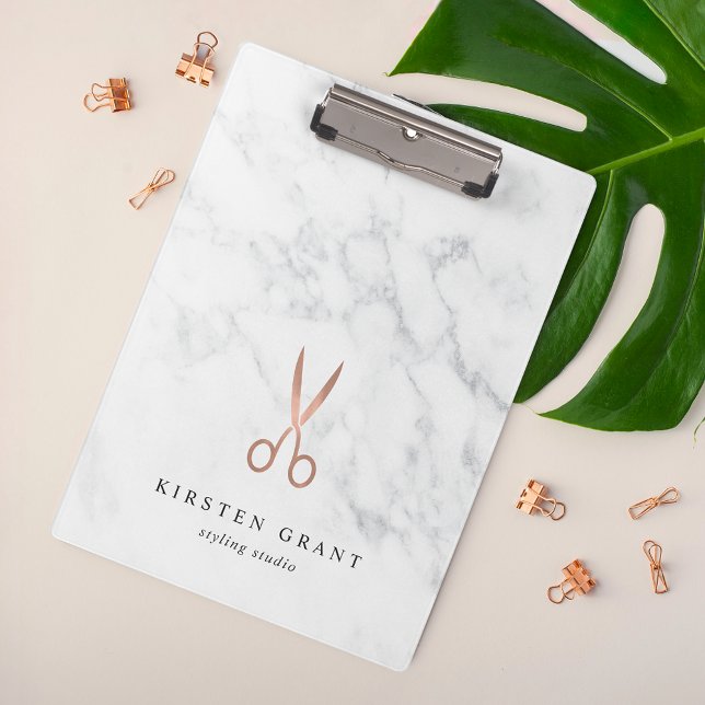 Marble & Rose Gold Scissors Salon Logo Clipboard (Creator Uploaded)