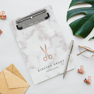 Marble & Rose Gold Scissors Salon Logo Mini Clipboard