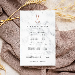 Marble Rose Gold Scissors Salon Pricing & Services Flyer