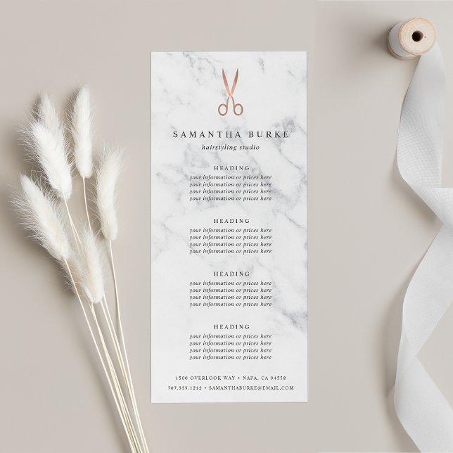 Marble Rose Gold Scissors Salon Pricing & Services Rack Card (Creator Uploaded)