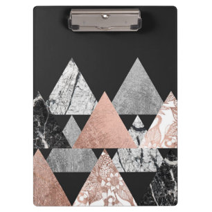 Marble Rose Gold Silver and Floral Geo Triangles Clipboard