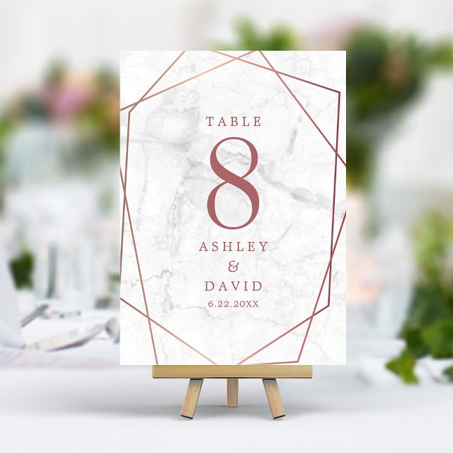 Marble Rose Gold Simple Geometric Wedding Table Number (Creator Uploaded)