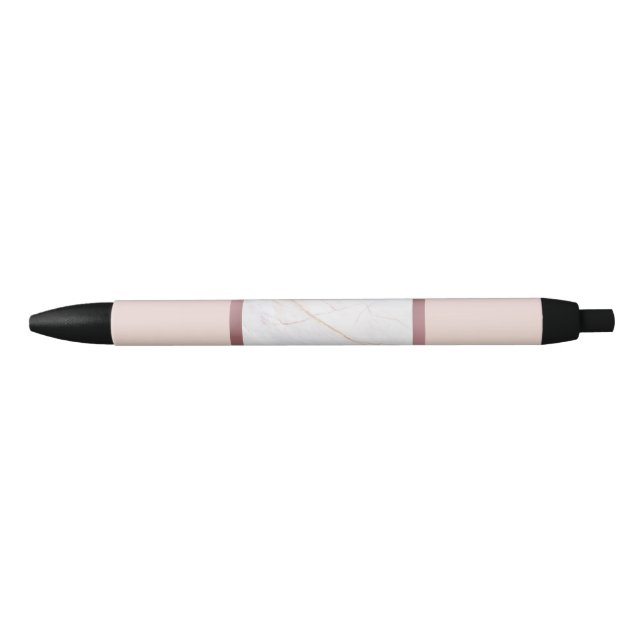 Marble Rose Gold Stripes Pink Black Ink Pen (Front)