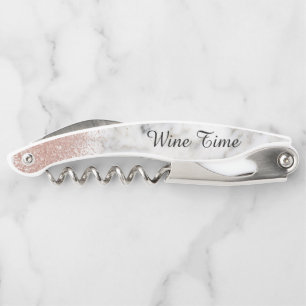Marble Rose Gold Stylish Wine Time Glitter Corkscrew