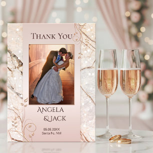 Marble Rose Gold Wedding Photo Thank You Postcard