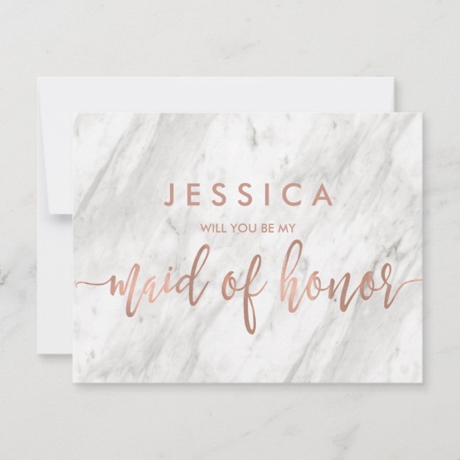 Marble & Rose Gold Will You Be My Maid of Honour Invitation (Front)