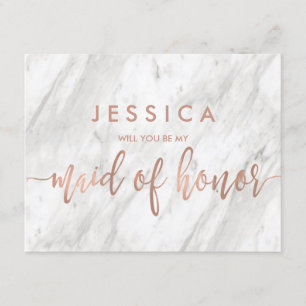 Marble & Rose Gold Will You Be My Maid of Honour Invitation