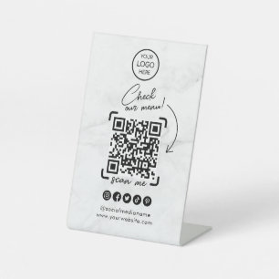 Marble Scan to View Menu QR Code Modern Minimal Pedestal Sign