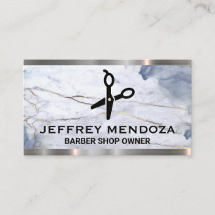 Marble Scissors Leather Metal Trim Business Card