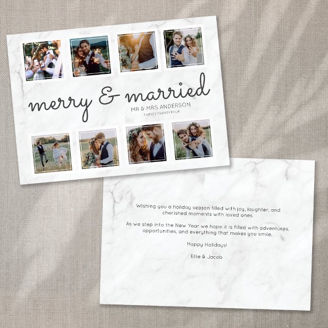 Marble Script Photo Merry & Married Holiday Card (Creator Uploaded)