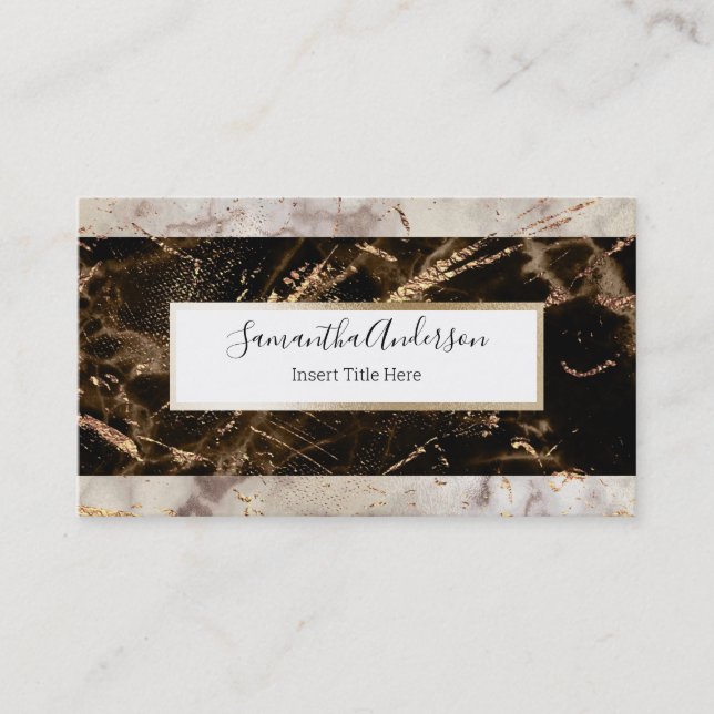 Marble signature brown gold granite foil fleck business card (Front)
