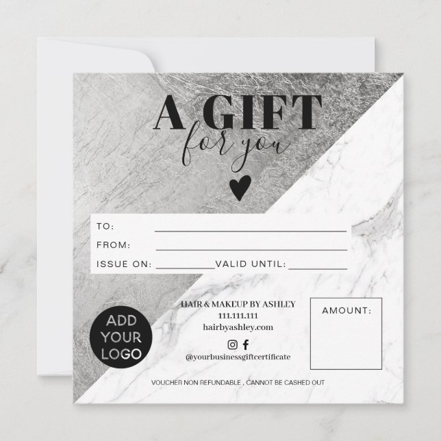 Marble silver block square gift certificate logo (Front)