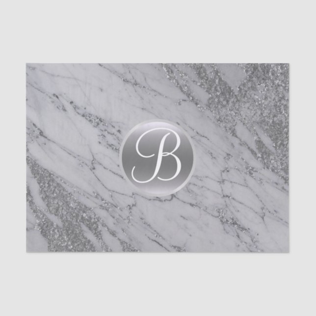 Marble Silver Glitter Glam Monogram Letter Initial Tissue Paper (Front)