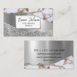 Marble Silver Glitter Women's DIY Beauty Business Card