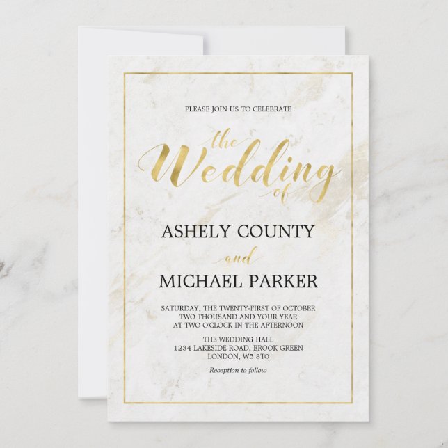 Marble | Simple Modern Typography Wedding Ceremony Invitation (Front)
