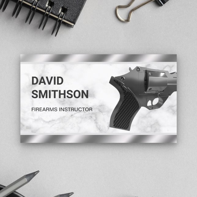 Marble Steel Revolver Gun Shop Gunsmith Firearms Business Card (Creator Uploaded)
