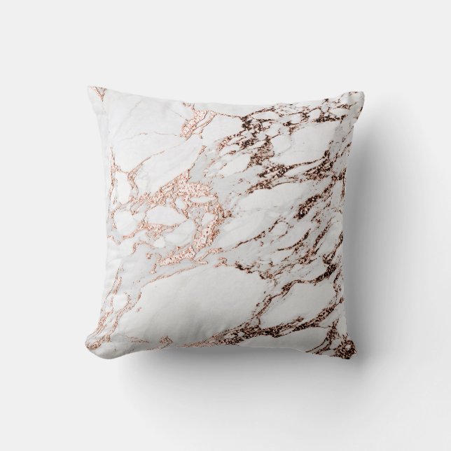 Marble Stone Abstract White Carrara Rose Gold Grey Cushion (Front)