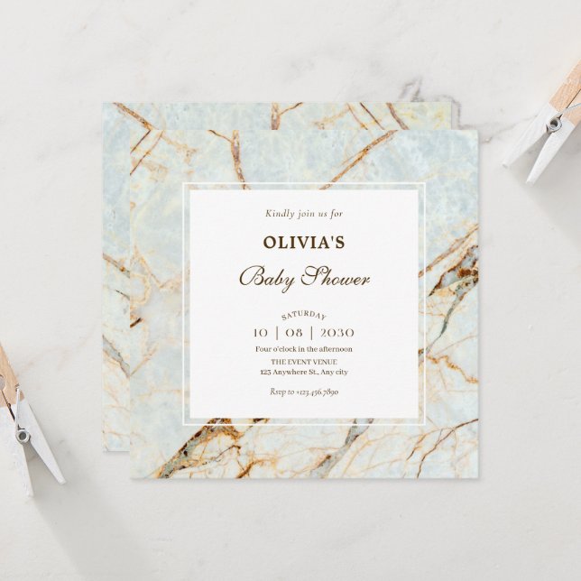 Marble stone baby shower invitation (Front/Back In Situ)