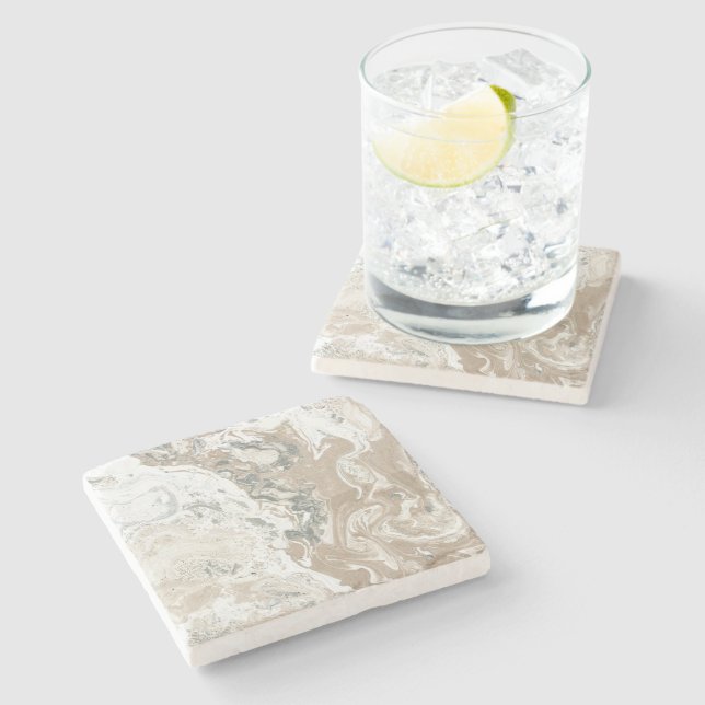 Marble Stone Bright Carrara Beige Ivory Cream Grey Stone Coaster (Side)