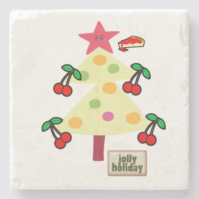 Marble Stone Coaster, Cherry Jolly Holiday  Stone Coaster (Front)