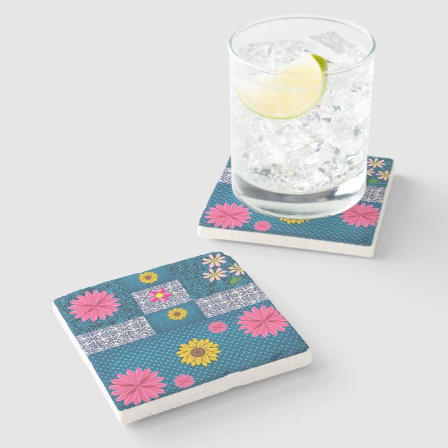 Marble Stone Coaster Flowers Floral  (Side)