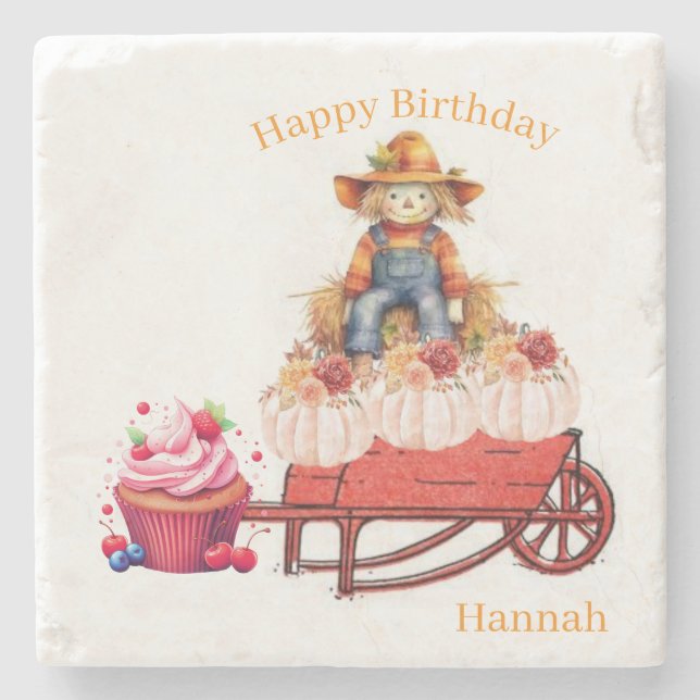 Marble Stone Coaster Halloween Birthday Scarecrow  (Front)