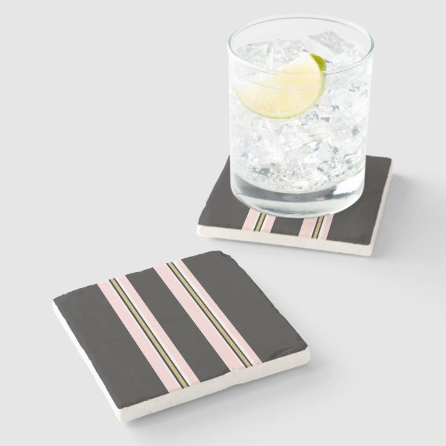 Marble Stone Coaster Pink White Gold Black Stripe  (Side)