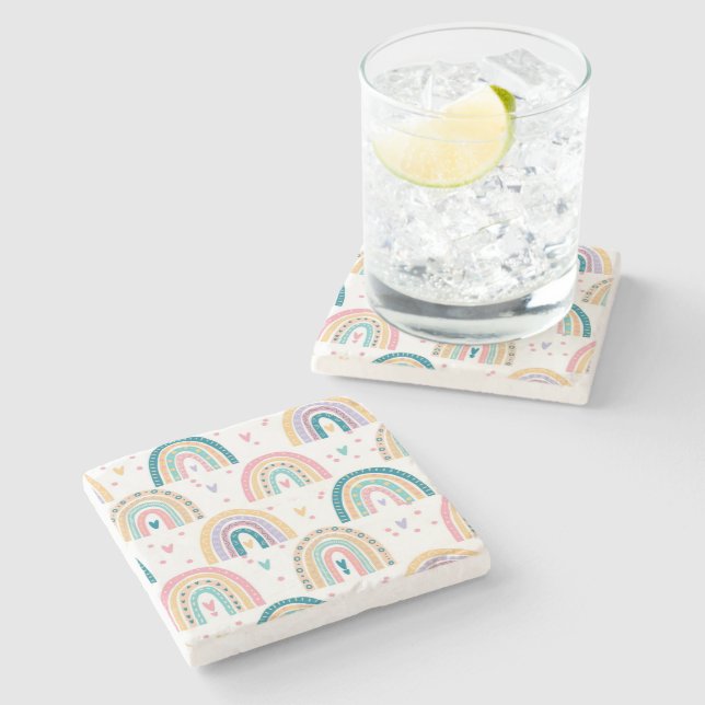 Marble Stone Coaster Rainbow Watercolor (Side)