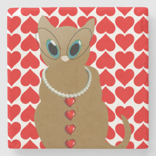 Marble Stone Coaster Valentine's Day Cat