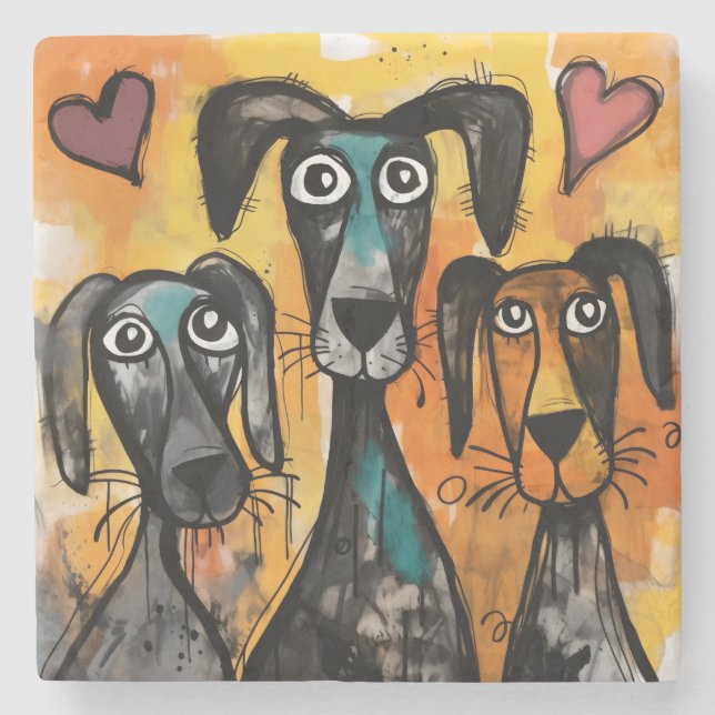 Marble Stone Coaster Valentine's Day Dog Red Heart (Front)