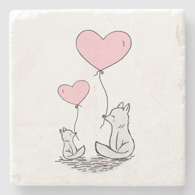 Marble Stone Coaster Valentine's Day Foxy Hearts (Front)