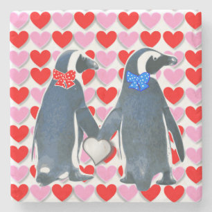 Marble Stone Coaster Valentine's Day Penguin