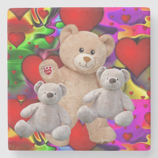 Marble Stone Coaster Valentine's Day Teddy Bear (Front)